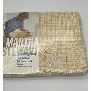 Vintage 1997 Martha Stewart Everyday Twin Flat Sheet Yellow Check NIP